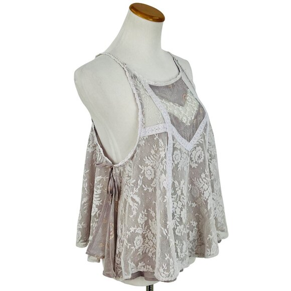 Free People Layered Floral Paisley Lace Lavender Tie Sides Relaxed Top Fairycore - Picture 16 of 16